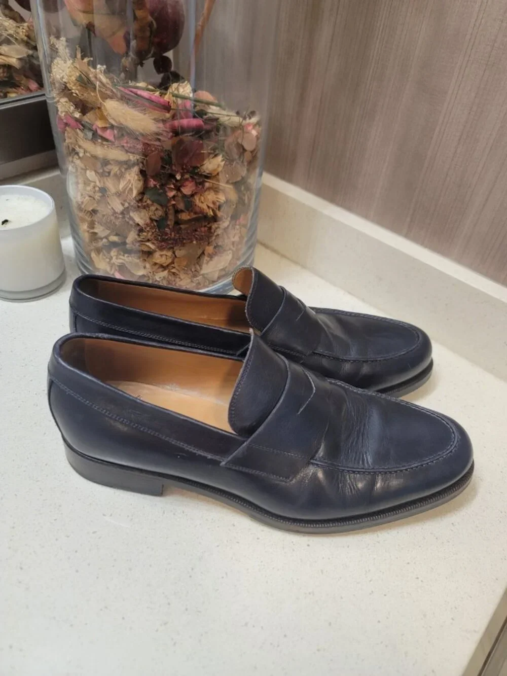 Sid Mashburn Men 10.5 Leather Penny Loafers Italian Dress Shoes. Black